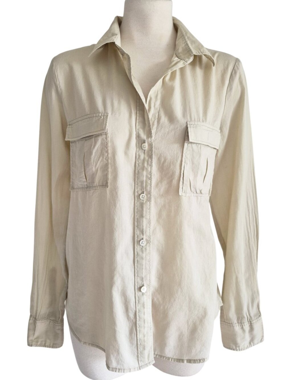 Theory 100% Cotton Super Lightweight Button Up Shirt Beige Color Size S